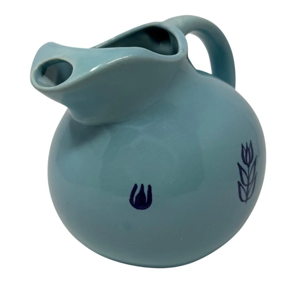 Mid Century 50s Cronin Pottery Blue Tulip Ceramic Pitcher 64 oz  Retro Kitchen